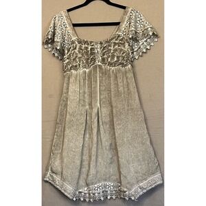 Style‎ Chasse Boho Dress Smocked Lace Trim Flutter Sleeve Flower Casual Medium